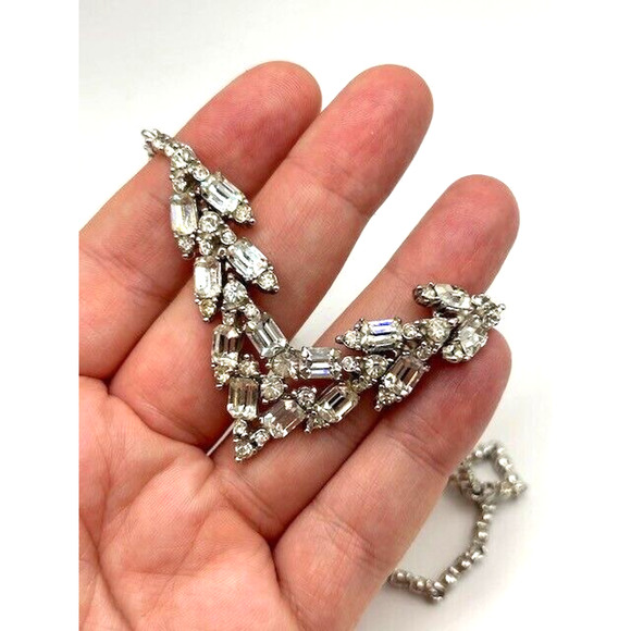 Vintage Silver Tone Bogoff Rhinestone Art Deco Style Drop Necklace - Picture 11 of 11